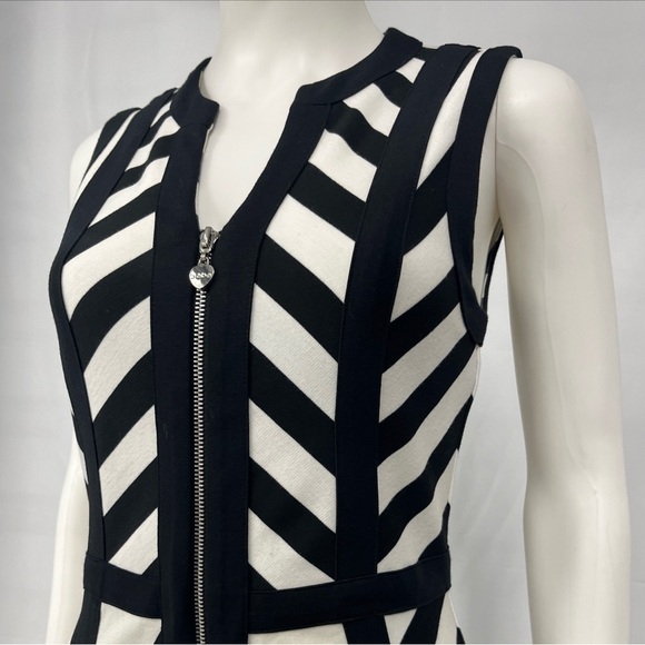 Bebe Y2K Black + White Logo Zip Wiggle Pencil Bodycon Day Night Sexy Dress Small - Picture 5 of 9